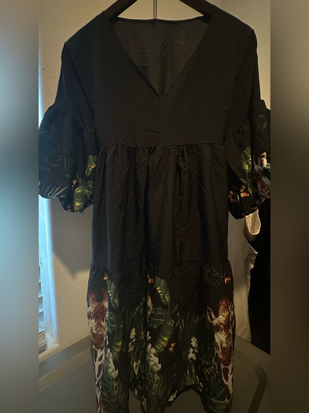 Black Floral Tiered V-Neck Women’s skort dress